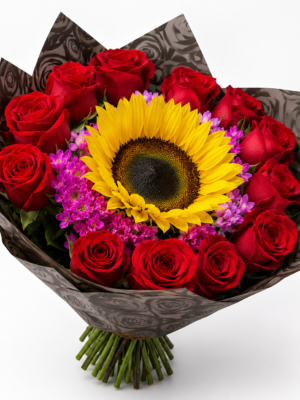 Ramo 12 rosas con girasol