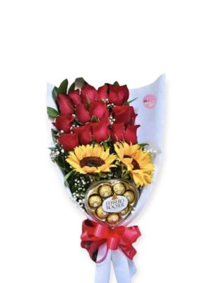 Rosas girasoles y chocolates