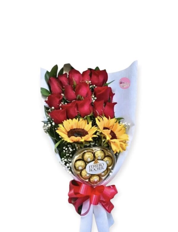 Rosas girasoles y chocolates