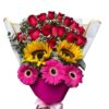 12 rosas rojas con girasoles