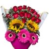 12 rosas rojas con girasoles