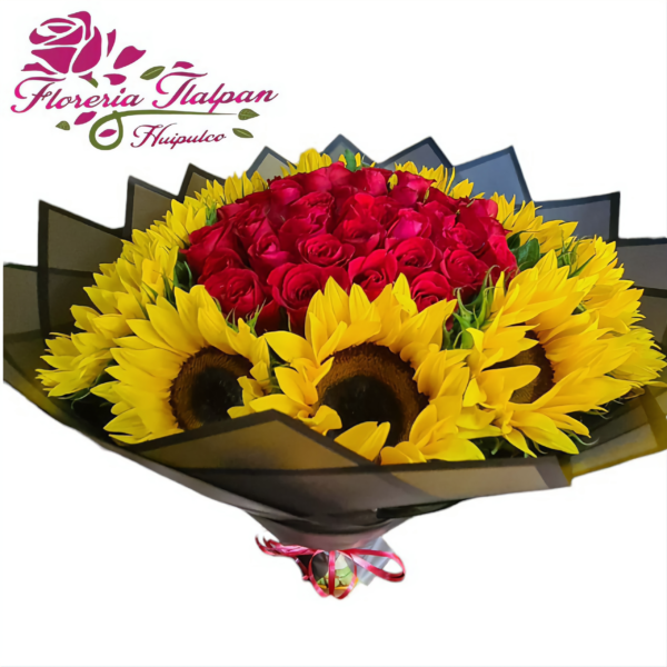 Ramo Girasoles y Rosas Rojas