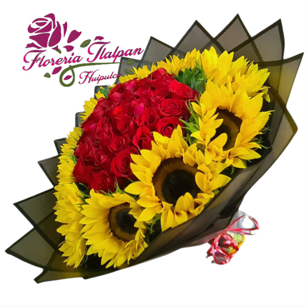 Ramo Girasoles y Rosas Rojas
