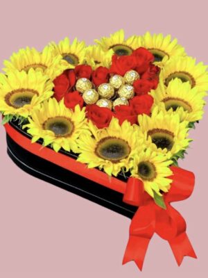 Caja de girasoles con chocolate