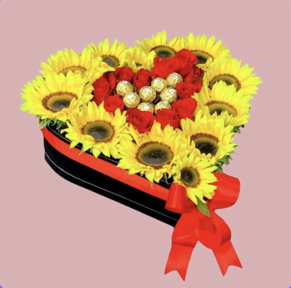 Caja de girasoles con chocolate