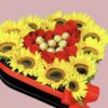 Caja de girasoles con chocolate