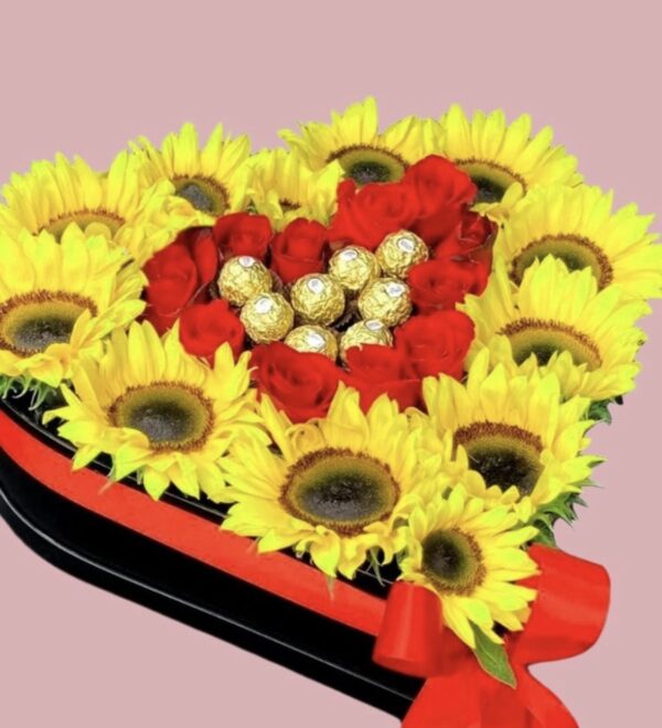 Caja de girasoles con chocolate