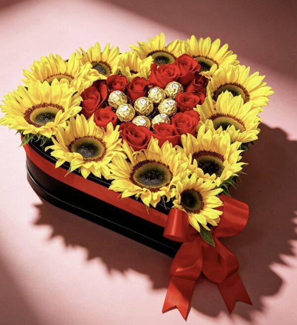 Caja de girasoles con chocolate
