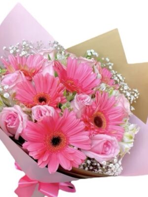Ramo de gerberas y rosas rosadas