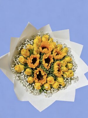 Rosas amarillas con girasoles