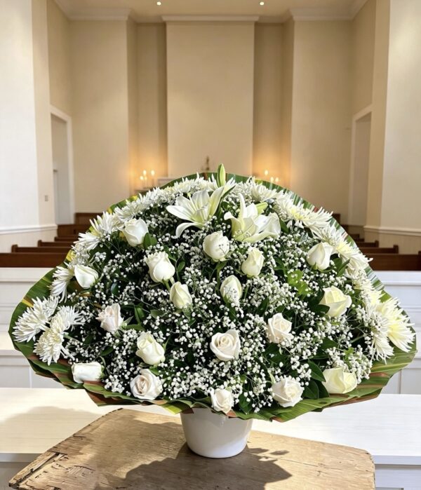 Arreglo blanco con rosas
